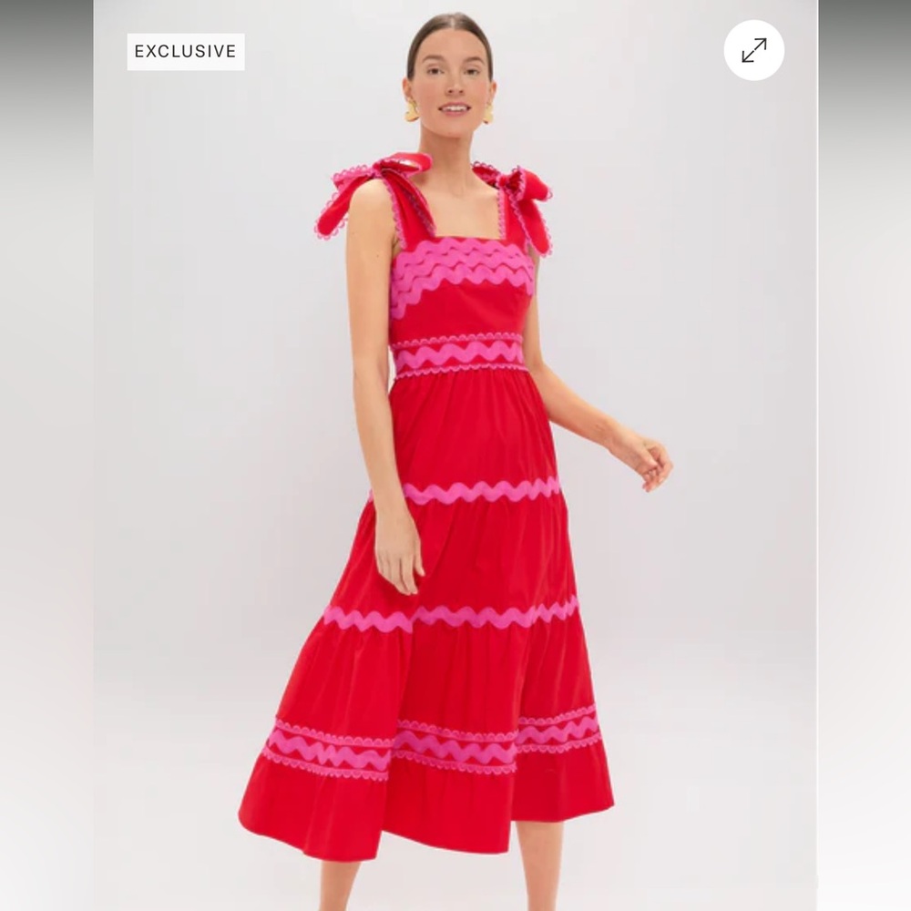 CeliaB Red and Pink Tiered Maxi Dress with Tie Front